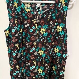 Sonoma Floral Sleeveless Blouse - Black, Yellow, and Teal